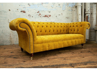 Designer gelber Chesterfield 3-Sitzer Luxus Dreisitzer Couch