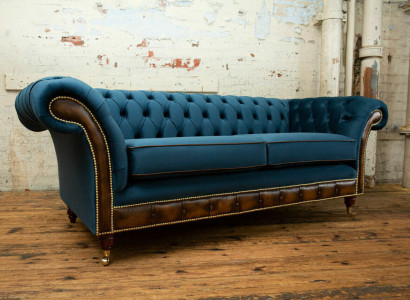 Blaue Chesterfield Stoffsofa Couch Couchen Sofa Sitz Sofas Polster Textil Neu