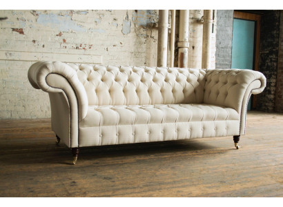Moderner Beiger Chesterfield 3-Sitzer Sofa Wohnzimmer Couch