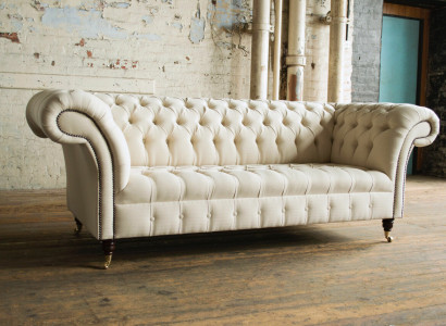 Moderner Beiger Chesterfield 3-Sitzer Sofa Wohnzimmer Couch