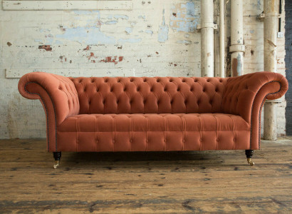 Luxus Oranger Chesterfield 3-Sitzer Designer Wohnzimmer Couch