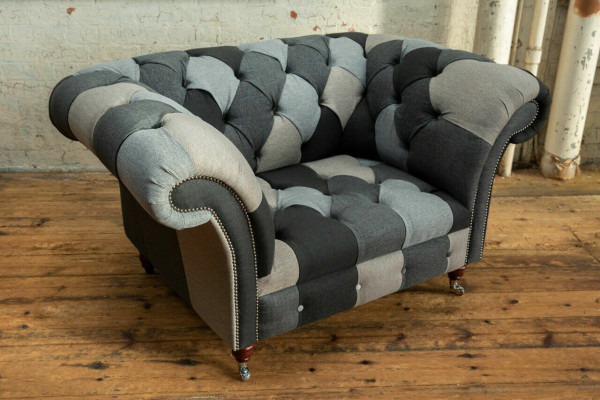 Grau-Blaue Chesterfield Sessel Luxus Einsitzer Designer Möbel