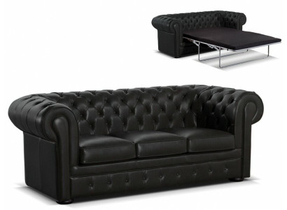 Schwarzes Leder Designer Chesterfield Sofa Stilvoller 3-er Couch