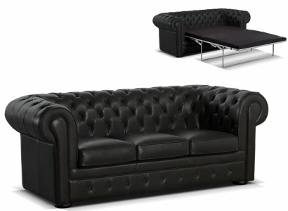 Schwarzes Leder Designer Chesterfield Sofa Stilvoller 3-er Couch