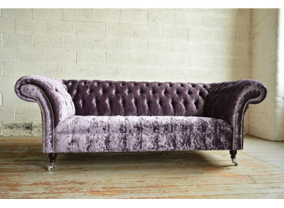 Stilvoller Lila Chesterfield Dreisitzer Luxus Wohnzimmer 3-er Couch