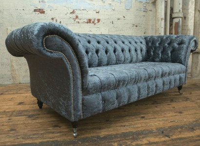 Wohnzimmer Chesterfield Sofa Couch Design Textil Couchen Sofas Dreisitzer Grau