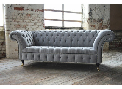Stilvoller Grauer Chesterfield 3-Sitzer Luxus Wohnzimmer Sofa