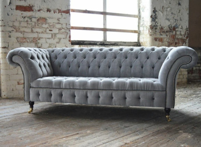 Stilvoller Grauer Chesterfield 3-Sitzer Luxus Wohnzimmer Sofa