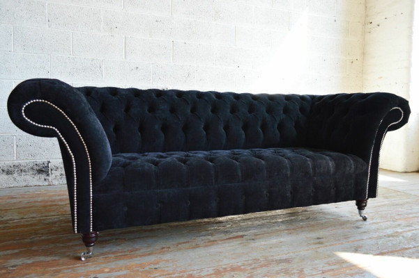 Schwarzer Chesterfield 3-Sitzer Luxus Wohnzimmer Sofa