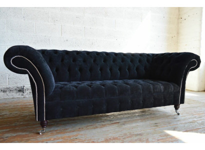 Schwarzer Chesterfield 3-Sitzer Luxus Wohnzimmer Sofa