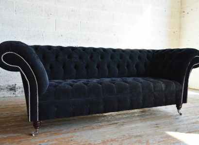 Schwarzer Chesterfield 3-Sitzer Luxus Wohnzimmer Sofa