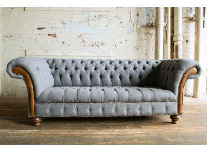 Edler grauer Chesterfield Dreisitzer Luxus Wohnzimmer 3-er Sofa