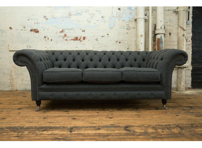 Schwarzes Chesterfield Polster Sofa Designer 3-Sitzer Wohnzimmer Couch