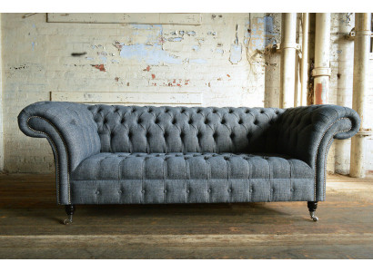 Grauer Textil Chesterfield Dreisitzer Luxus 3-er Couch Designer Sofa