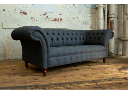 Graues Textil Sofa Grauer Chesterfield Dreisitzer Luxus Wohnzimmer Couch