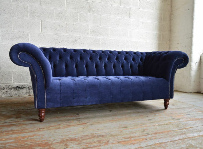 Blaue Chesterfield Sofa Couch Design Polster Sofas Couchen Stoff Textil Leder