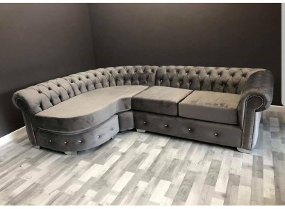 Graue Wohnzimmer Couch Chesterfield Polster Sitz Garnitur Eck Gruppe