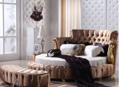 Rundes Bett Chesterfield Designer Rund Betten Schlafzimmer Textil Leder