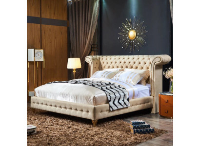 Klassisches Schlafzimmer Bett Beige Textil Leder Polster Doppelbett 180x200cm