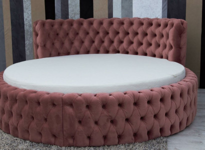 Rundes Samt Bett Chesterfield Luxus Polster Rund Betten Textil Stoff Hotel Neu