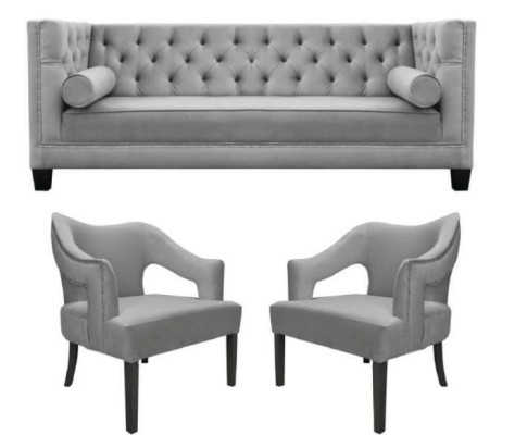 Silber Samte Garnitur Sofagarnitur 3tlg. Set Couch Sitz Polster Chesterfield