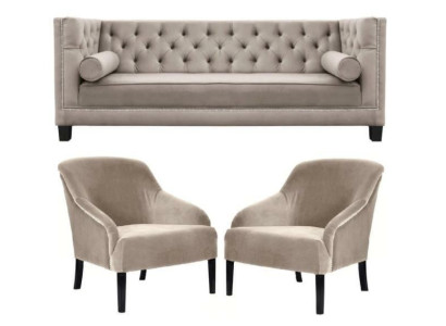 Chesterfield Beige Sessel Luxus Möbel Garnituren Textil Stoff Couchen Gruppe Neu