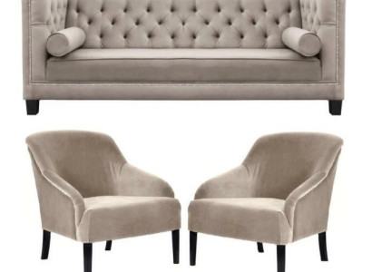 Chesterfield Beige Sessel Luxus Möbel Garnituren Textil Stoff Couchen Gruppe Neu