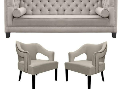 Beige Chesterfield Sofagarnitur Polster Sitz Garnituren 3tlg Set Gruppe