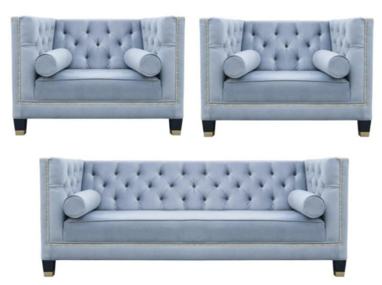 Blau Sofagarnitur Chesterfield Sessel Kreative Möbel Textil Stoff Wohnzimmer Neu