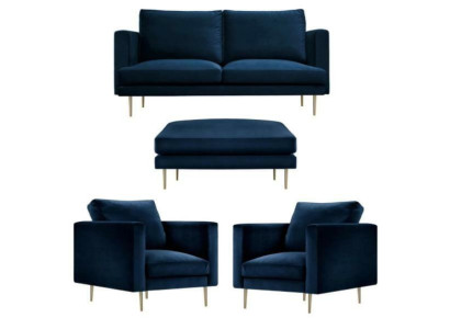 Sofa Gruppe sitz Sessel Hocker Möbel Textil Stoff Blau Zweisitzer Wohnzimmer neu