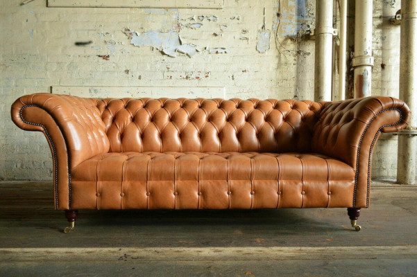 Hellbrauner Moderner Chesterfield Dreisitzer Designer Couch