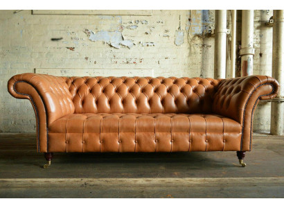 Hellbrauner Moderner Chesterfield Dreisitzer Designer Couch