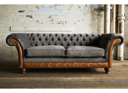 Grau-brauner Chesterfield 3-Sitzer Wohnzimmer Luxus Couch