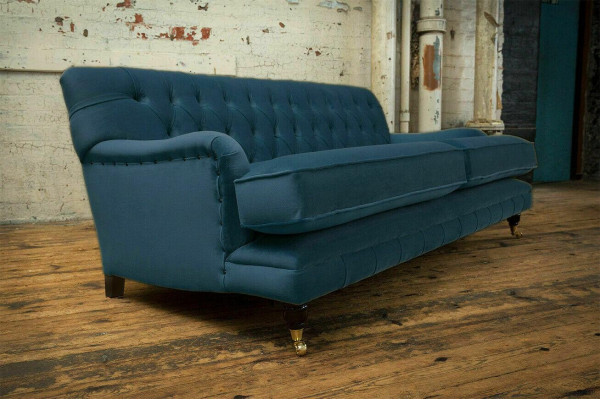 Blauer Moderner Chesterfield Dreisitzer Luxus 3-er Couch Wohnzimmer Sofa