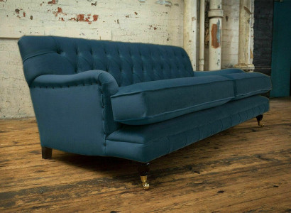 Blauer Moderner Chesterfield Dreisitzer Luxus 3-er Couch Wohnzimmer Sofa