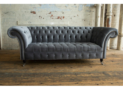Moderner Chesterfield grauer 3-Sitzer Stilvolle Wohnzimmer 3-er Couch