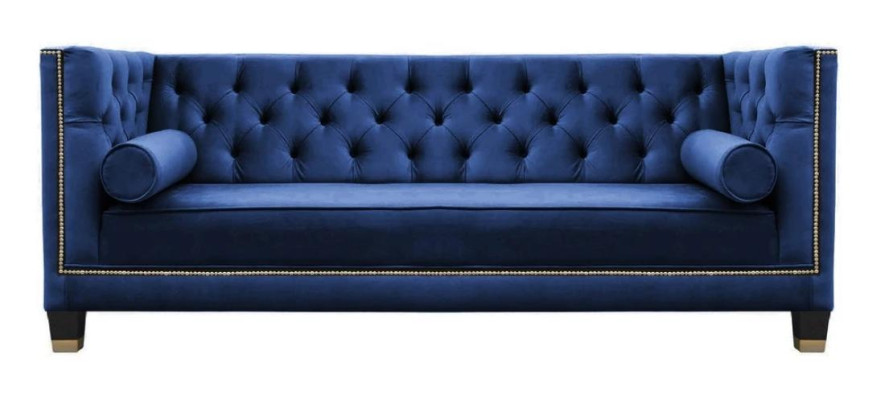 Blauer Chesterfield Dreisitzer Stoff Wohnzimmer Design Couchen 