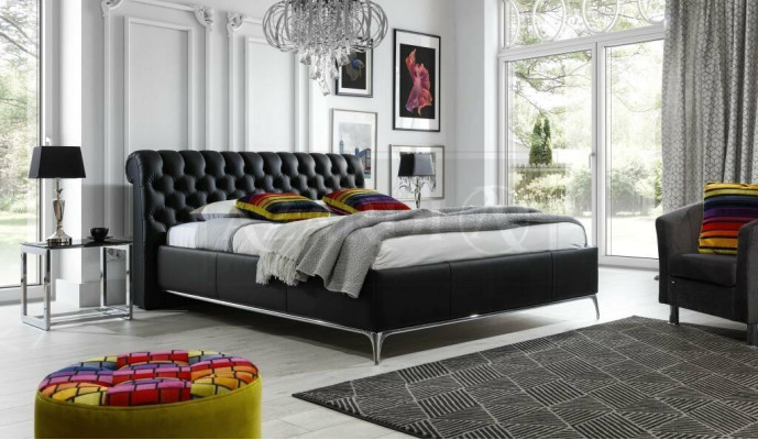 Schwarzes Chesterfield Luxus Doppelbett Designer Schlafzimmer Möbel
