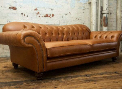 Braunes Chesterfield Dreisitzer Luxus Wohnzimmer 3-er Couch