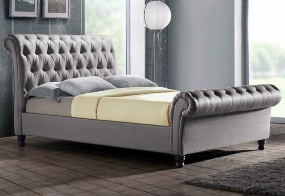 Graues Chesterfield Doppel Leder Bett Schlafzimmer Polster Designer Luxus Bett