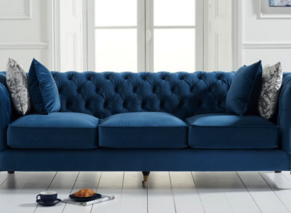 Blaues Chesterfield Sofa Luxus Wohnzimmer Couch Stoffsofa