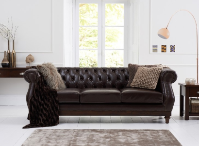 Chesterfield Designer Brauner 3-Sitzer Luxus Wohnzimmer Sofa