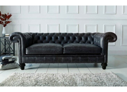 Designer grauer Chesterfield 3-Sitzer Luxus Wohnzimmer Couch