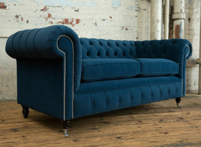 Blauer Luxus Polster Chesterfield Dreisitzer Designer 3-er Couch