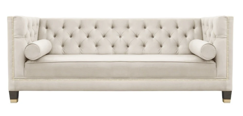 Luxus Beige Chesterfield Samt Dreisitzer Polster Möbel Hotel Wohnzimmer Praxis