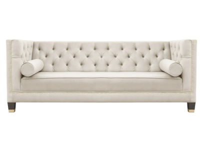 Luxus Beige Chesterfield Samt Dreisitzer Polster Möbel Hotel Wohnzimmer Praxis
