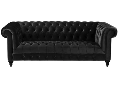 Schwarze Samt Couch Luxus Polster Chesterfield Möbel Sofa mit Knöpfen Dreisitzer