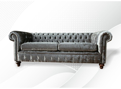 Dreisitzer Sofa 3 Sitz Couch Chesterfield Polster Sitz Garnitur Samt Graue Samt