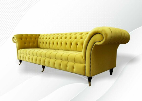 Gelbe Sofa 4 Sitzer Couch Chesterfield Polster Sitz Garnitur Leder Textil Gelb