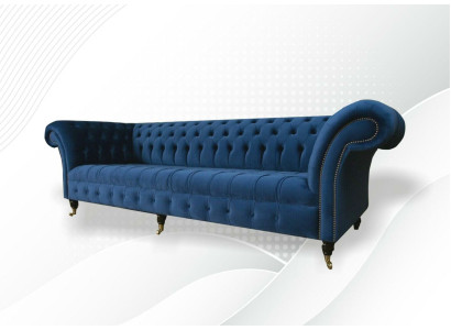 Design Sofa 4 er Couch Textil Polster Blau Klassische Sofas Chesterfield Neu